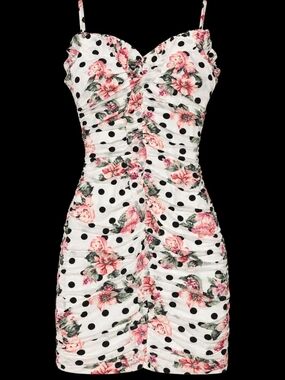 BCX White Mini Dress with Pink Floral & Black Polka Dots